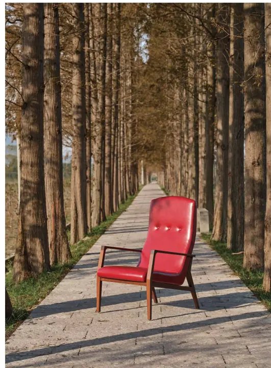 Red lounge chair from the DUPLICATE collection by Knights Craft