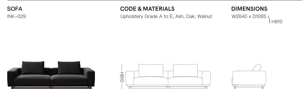 Source specification with model codes, materials, dimensions and drawings: INK-029