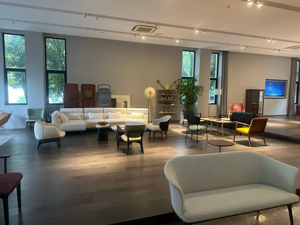 An overall view of the sofa and chair display area